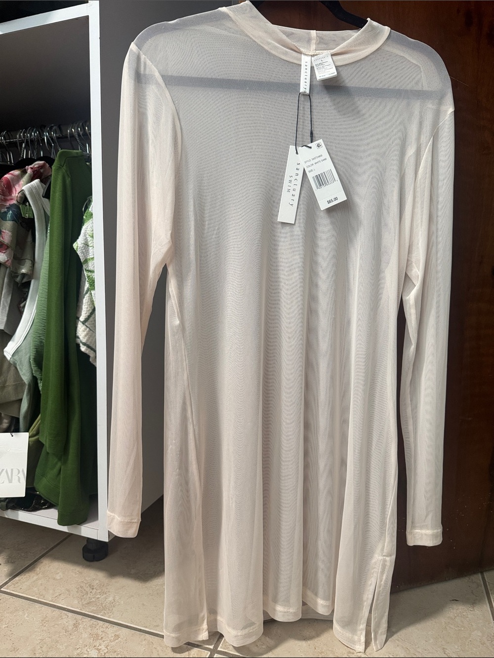 Sanctuary Sheer Long-Sleeve Tunic in Light Cream